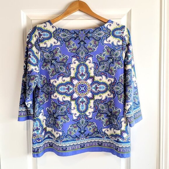 Charter Club Petite Blue Paisley Top - Picture 2 of 5